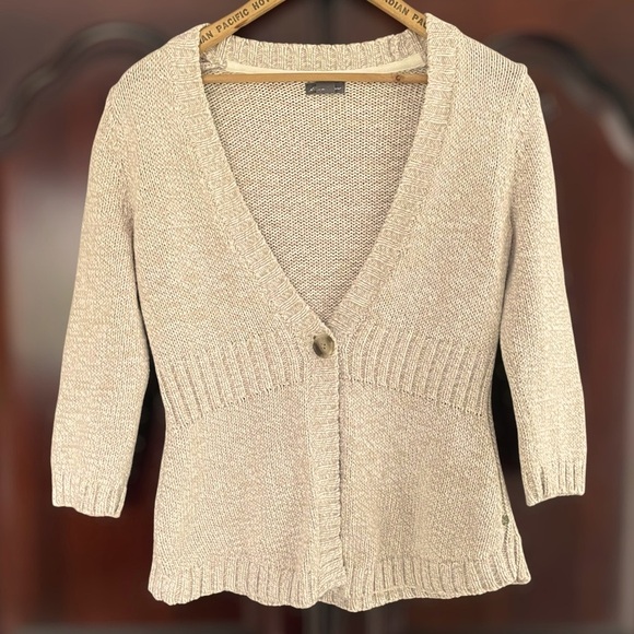 Eddie Bauer Sweaters - Eddie Bauer 100% cotton 3/4 sleeve oatmeal one button front cardigan size small